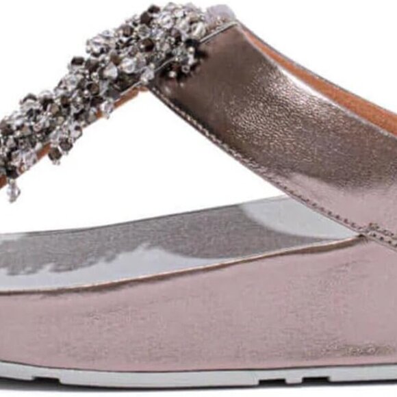 Shoes - Women's Beaded Toe-Post Sandals Faux Leather 10 Inch Heel Comfort